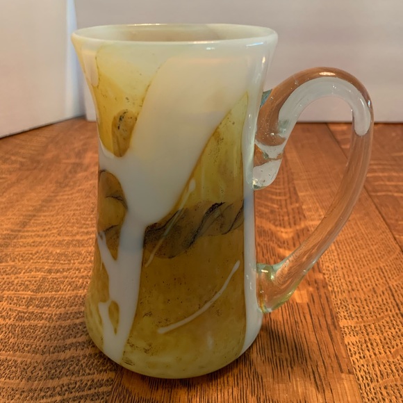 Cream, Olive Green With A Streak Of Black Art Glass Pitcher/Vase - Picture 1 of 4